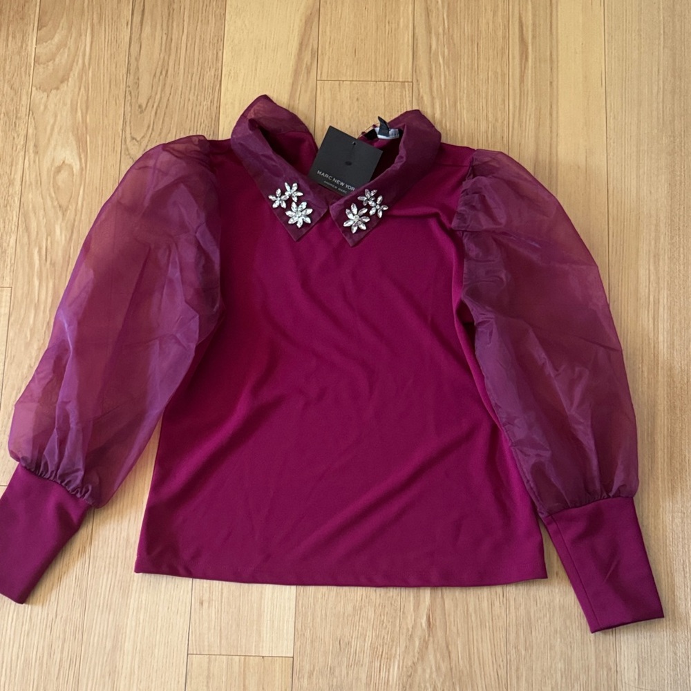Marc New York Purple Blouse with Embellished Collar